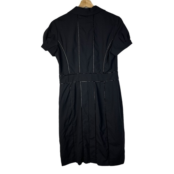Badgley Mischka Navy Blue Black Pinstripe Short Sleeve Mid Length Sailor Dress 8 - Picture 2 of 5